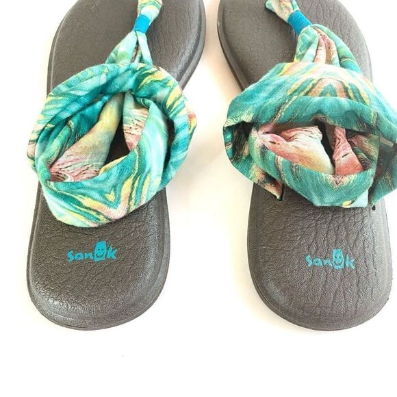 Sanuk NWOT Sling Strap Thong Sandal Yoga Mat Turquoise Blue Beach Women Size 11 - Picture 3 of 5